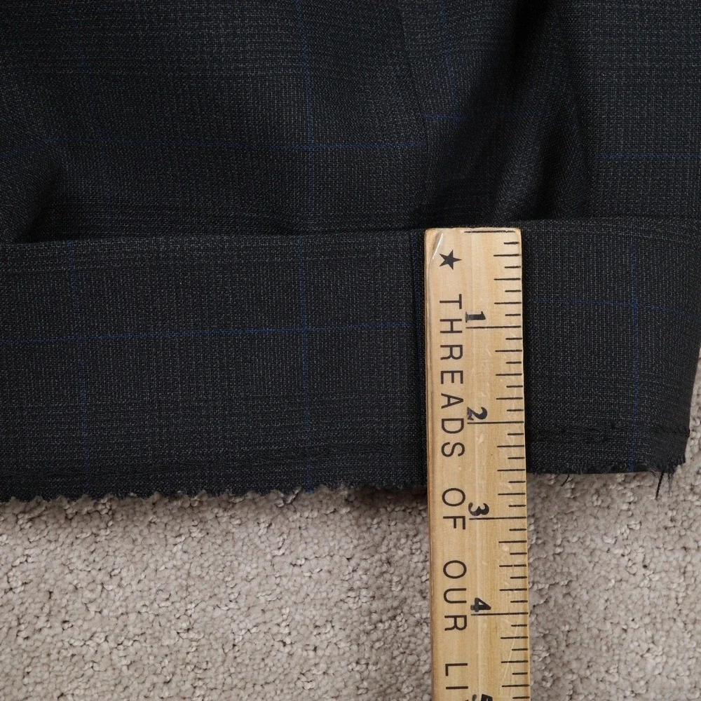 Ralph Lauren Suit Men 40T 36W 32L Black Blue Windowpane Plaid‎ 3 Button Wool VTG